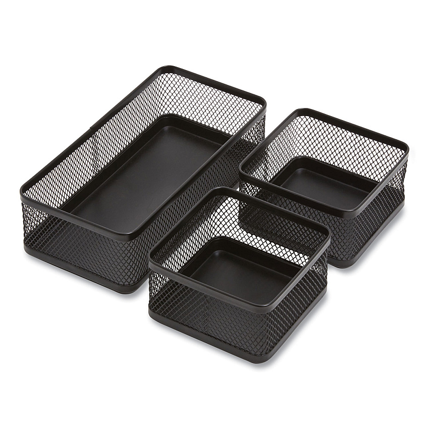TRU RED Three Compartment Stackable Wire Mesh Desk Organizer, 8.46 x 4.92 x 4.33, Black (TUD24402473)