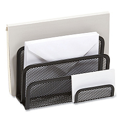 TRU RED Wire Mesh Mail Sorter with Business Card Holder, 4 Sections, #6 1/4 to #16 Envelopes, 5.59 x 3.93 x 7.55, Matte Black (TUD24402451)