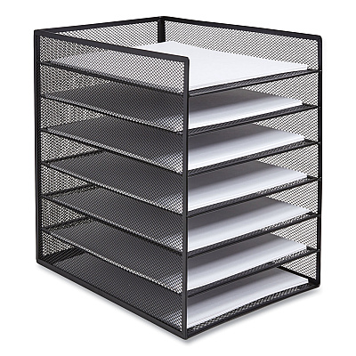 TRU RED Front-Load Enclosed Wire Mesh Horizontal Document Organizer, 6 Sections, Letter-Size, 9.25 x 13.38 x 13.38, Matte Black (TUD24402482)