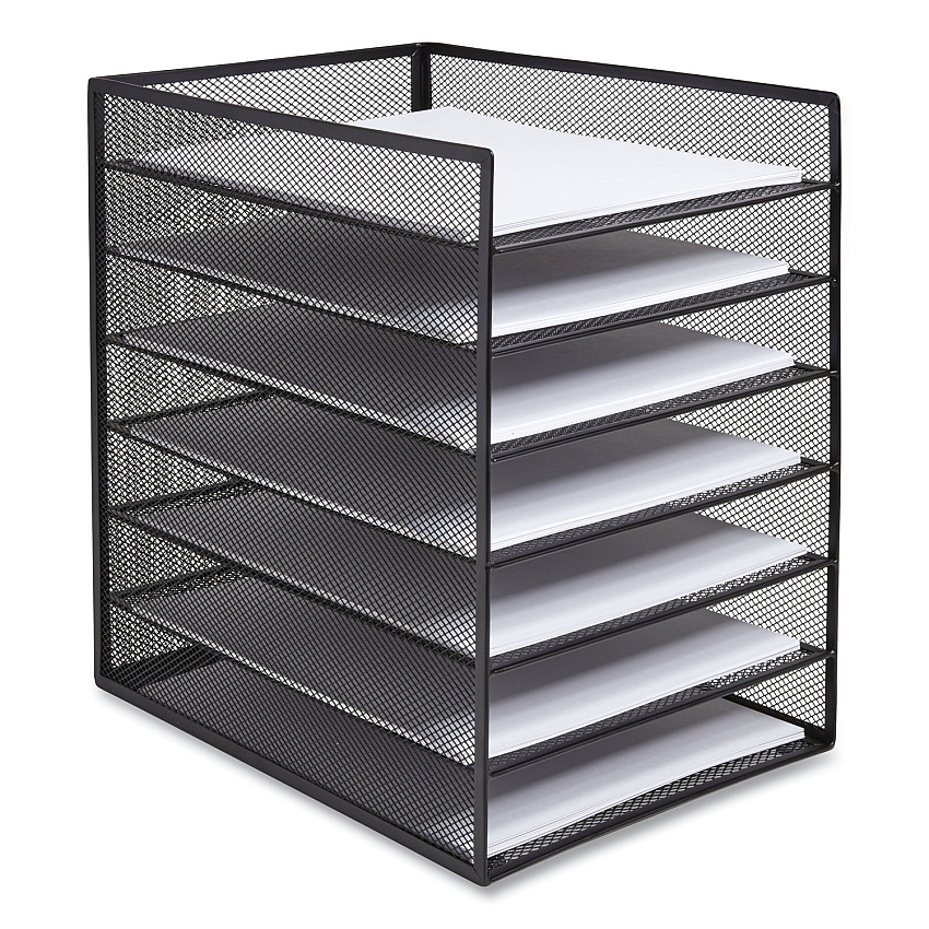 TRU RED Front-Load Enclosed Wire Mesh Horizontal Document Organizer, 6 Sections, Letter-Size, 9.25 x 13.38 x 13.38, Matte Black (TUD24402482)