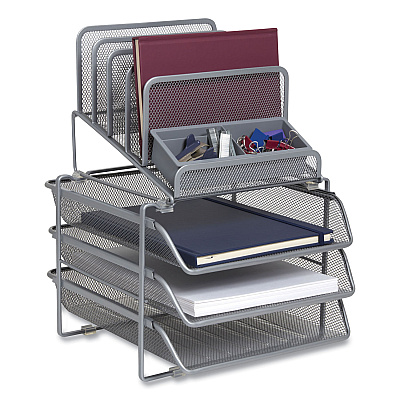 TRU RED All-in-One Wire Mesh Organizer, 10 Sections, Letter-Size, 11.61 x 13.11 x 8.86, Silver (TUD24402498)