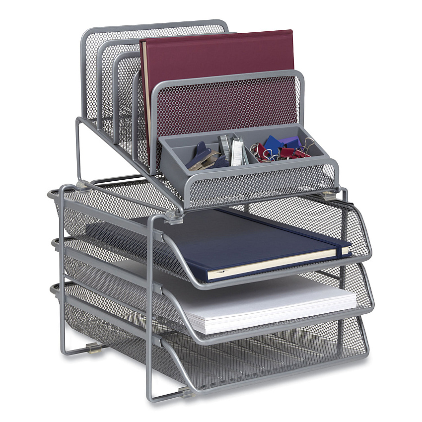 TRU RED All-in-One Wire Mesh Organizer, 10 Sections, Letter-Size, 11.61 x 13.11 x 8.86, Silver (TUD24402498)