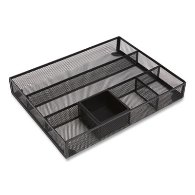 TRU RED Mesh Drawer Organizer, Six Compartment, 15.43 x 12.2 x 2.68, Black (TUD24402497)