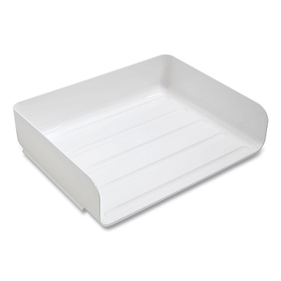 TRU RED Side-Load Stackable Plastic Document Tray, 1 Section, Letter-Size, 12.63 x 9.72 x 3.01, White, 6/Pack (TUD24380790)