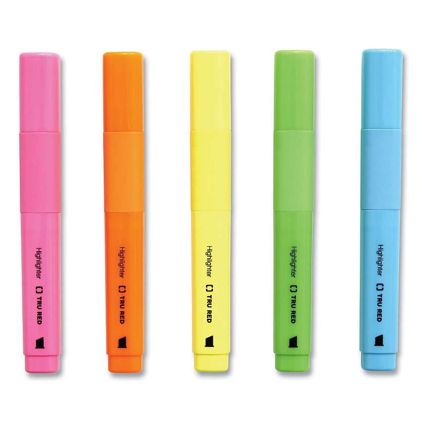 TRU RED Pen Style Chisel Tip Highlighter, Yellow Ink, Chisel Tip, Yellow Barrel, 5/Pack (TUD24376588)