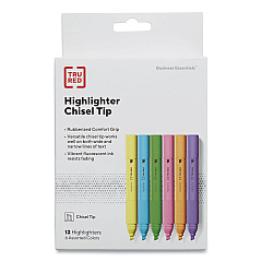 TRU RED Tank Style Chisel Tip Highlighter, Assorted Ink Colors, Chisel Tip, Assorted Barrel Colors, 12/Pack (TUD24376663)