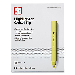 TRU RED Pen Style Chisel Tip Highlighter, Yellow Ink, Chisel Tip, Yellow Barrel, 36/Pack (TUD24376639)