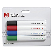 TRU RED Dry Erase Marker, Tank-Style, Medium Chisel Tip, Assorted Colors, 4/Pack (TUD24376600)