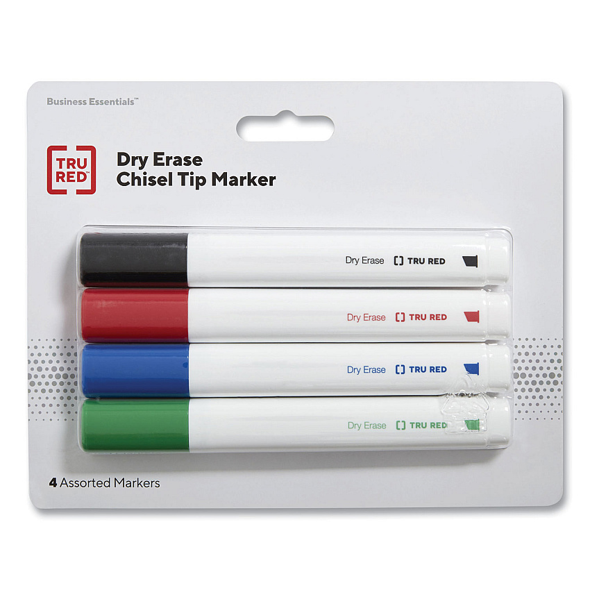 TRU RED Dry Erase Marker, Tank-Style, Medium Chisel Tip, Assorted Colors, 4/Pack (TUD24376600)