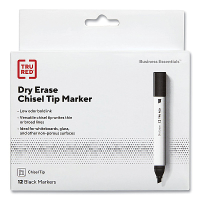 TRU RED Dry Erase Marker, Tank-Style, Medium Chisel Tip, Black, Dozen (TUD24376603)