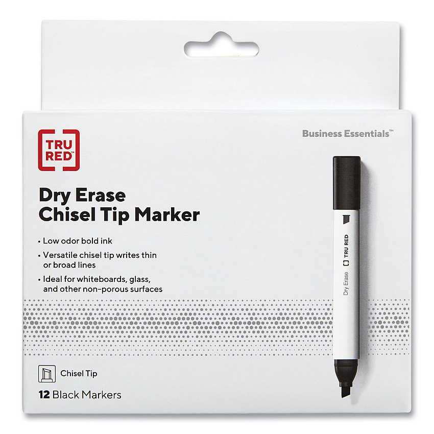 TRU RED Dry Erase Marker, Tank-Style, Medium Chisel Tip, Black, Dozen (TUD24376603)