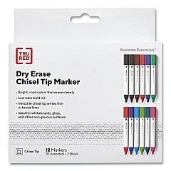 TRU RED Dry Erase Marker, Tank-Style, Medium Chisel Tip, Assorted Colors, 12/Pack (TUD24376599)