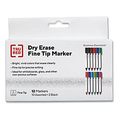 TRU RED Dry Erase Marker, Pen-Style, Fine Bullet Tip, Assorted Colors, 12/Pack (TUD24376602)