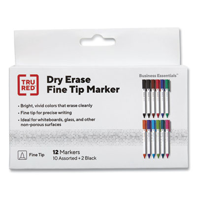 TRU RED Dry Erase Marker, Pen-Style, Fine Bullet Tip, Assorted Colors, 12/Pack (TUD24376602)