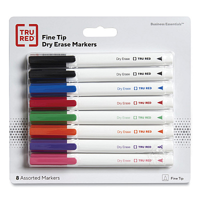 TRU RED Dry Erase Marker, Pen-Style, Fine Bullet Tip, Seven Assorted Colors, 8/Pack (TUD24398946)