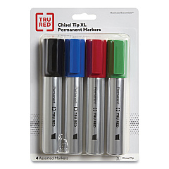 TRU RED XL Permanent Marker, Extra-Broad Chisel Tip, Assorted Colors, 4/Pack (TUD24398949)