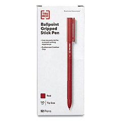 TRU RED Gripped Ballpoint Pen, Stick, Medium 1 mm, Red Ink, Red Barrel, Dozen (TUD24328151)