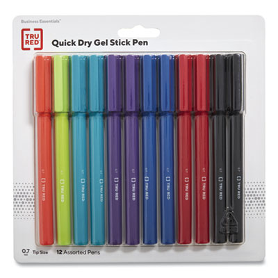 TRU RED Quick Dry Gel Pen, Stick, Medium 0.7 mm, Assorted Ink and Barrel Colors, 12/Pack (TUD24377015)