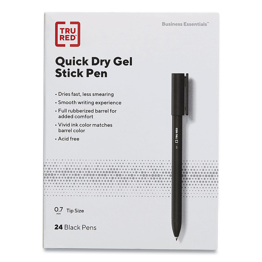 TRU RED Quick Dry Gel Pen, Retractable, Medium 0.7 mm, Black Ink, Black Barrel, 5/Pack (TUD24377035)