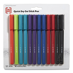 TRU RED Quick Dry Gel Pen, Retractable, Fine 0.5 mm, Assorted Ink and Barrel Colors, 12/Pack (TUD24377039)