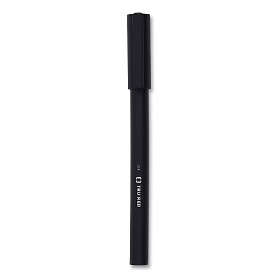 TRU RED Quick Dry Gel Pen, Stick, Fine 0.5 mm, Black Ink, Black Barrel, Dozen (TUD24377030)