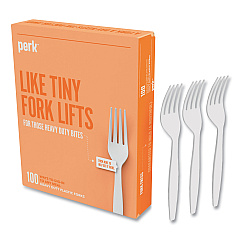 Perk Heavyweight Plastic Cutlery, Fork, White, 100/Pack (PRK24390999)