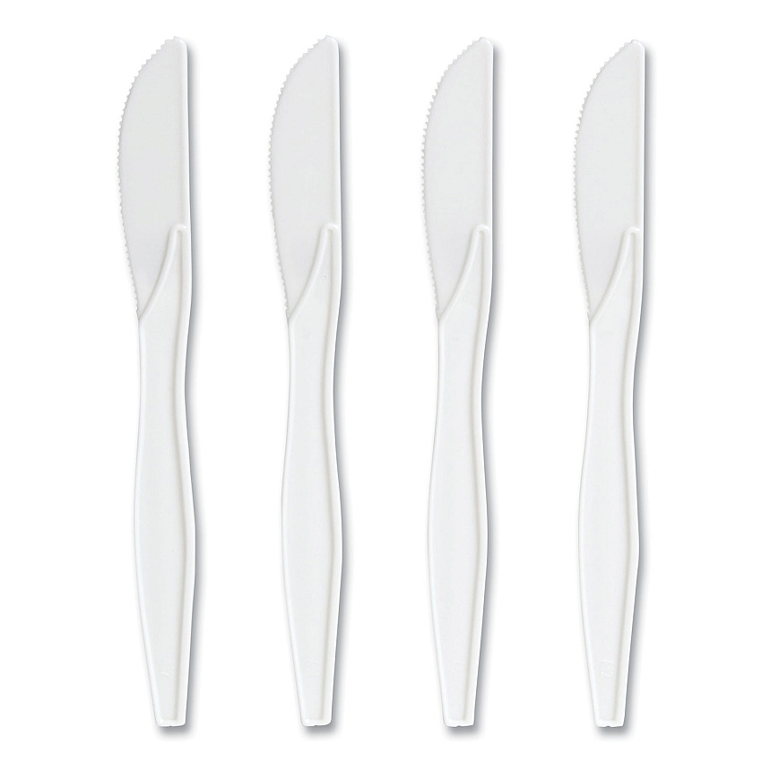 Perk Mediumweight Plastic Cutlery, Knife, White, 1,000/Pack (PRK24390988)