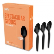 Perk Heavyweight Plastic Cutlery, Teaspoon, Black, 100/Pack (24390993)