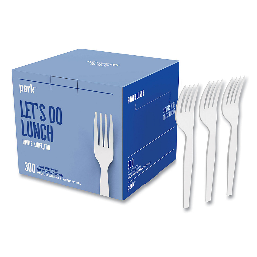 Perk Eco-ID Mediumweight Compostable Cutlery, Fork, White, 300/Pack (PRK24394114)