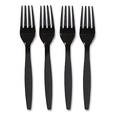 Perk Heavyweight Plastic Cutlery, Fork, Black, 100/Pack (PRK24390990)