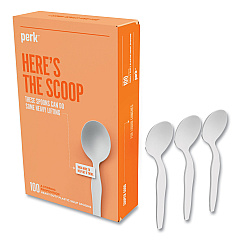 Perk Heavyweight Plastic Cutlery, Soup Spoon, White, 100/Pack (PRK24391000)