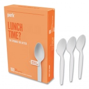 Perk Heavyweight Plastic Cutlery, Teaspoon, White, 100/Pack (24390995)