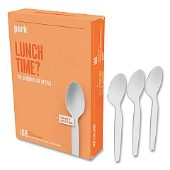 Perk Heavyweight Plastic Cutlery, Teaspoon, White, 100/Pack (PRK24390995)
