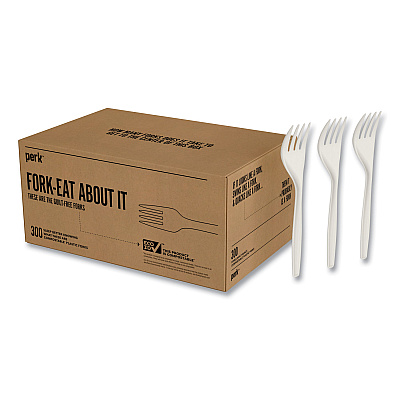Perk Mediumweight Plastic Cutlery, Fork, White, 300/Pack (PRK24390987)