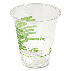 Perk Eco-ID Compostable PLA Corn Plastic Cold Cups, 12 oz, Clear/Green, 50/Pack, 6 Packs/Carton (PRK24394121)
