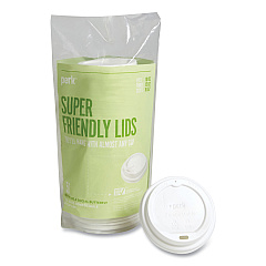 Perk Compostable Plastic Hot Cup Lids, Fits 10 oz , 12 oz, 16 oz Cups, White, 50/Pack (PRK24394129)