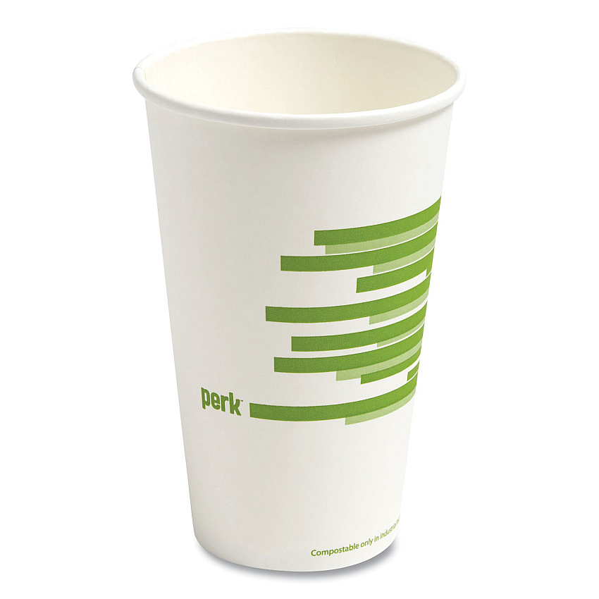 Perk Eco-ID Compostable Paper Hot Cups, 12 oz,  White/Green, 50/Pack (PRK24394127)