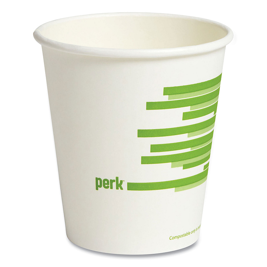 Perk Eco-ID Compostable Paper Hot Cups, 10 oz, White/Green, 50/Pack (PRK24394117)