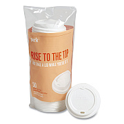 Perk Plastic Hot Cup Lids, Fits 10 oz, 12 oz, 16 oz Cups, White, 50/Pack (PRK24404337)