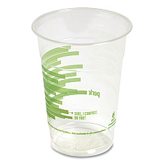 Perk Eco-ID Compostable PLA Corn Plastic Cold Cups, 16 oz, Clear/Green, 50/Pack, 6 Packs/Carton (PRK24394128)