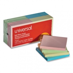 Universal Self-Stick Note Pads, 3" x 3", Assorted Pastel Colors, 100 Sheets/Pad, 12 Pads/Pack (35669)