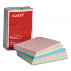Universal Self-Stick Note Pads, Note Ruled, 4" x 6", Assorted Pastel Colors, 100 Sheets/Pad, 5 Pads/Pack (35616)