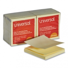 Universal Fan-Folded Self-Stick Pop-Up Note Pads, 3" x 3", Yellow, 100 Sheets/Pad, 12 Pads/Pack (35664)