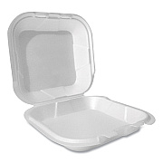 Plastifar Foam Hinged Lid Container, Secure Two Tab Latch, Poly Bag, 8 x 8.56 x 2.76, White, 100/Sleeve, 2 Sleeves/Bag, 1 Bag/Pack (PST12091)