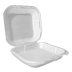 Plastifar Foam Hinged Lid Container, Secure Two Tab Latch, Poly Bag, 8 x 8.56 x 2.76, White, 100/Sleeve, 2 Sleeves/Bag, 1 Bag/Pack (PST12091)