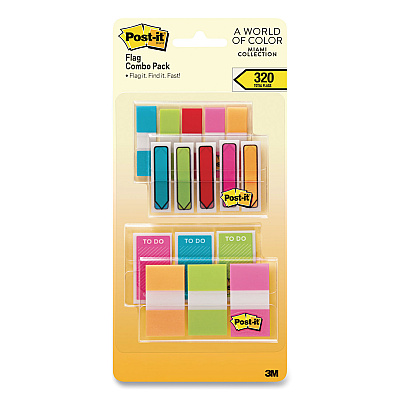 Post-it Standard and Arrow Flag Combo Pack, 0.47" and 0.94", Assorted Colors, 320/Pack (MMM683XLM)