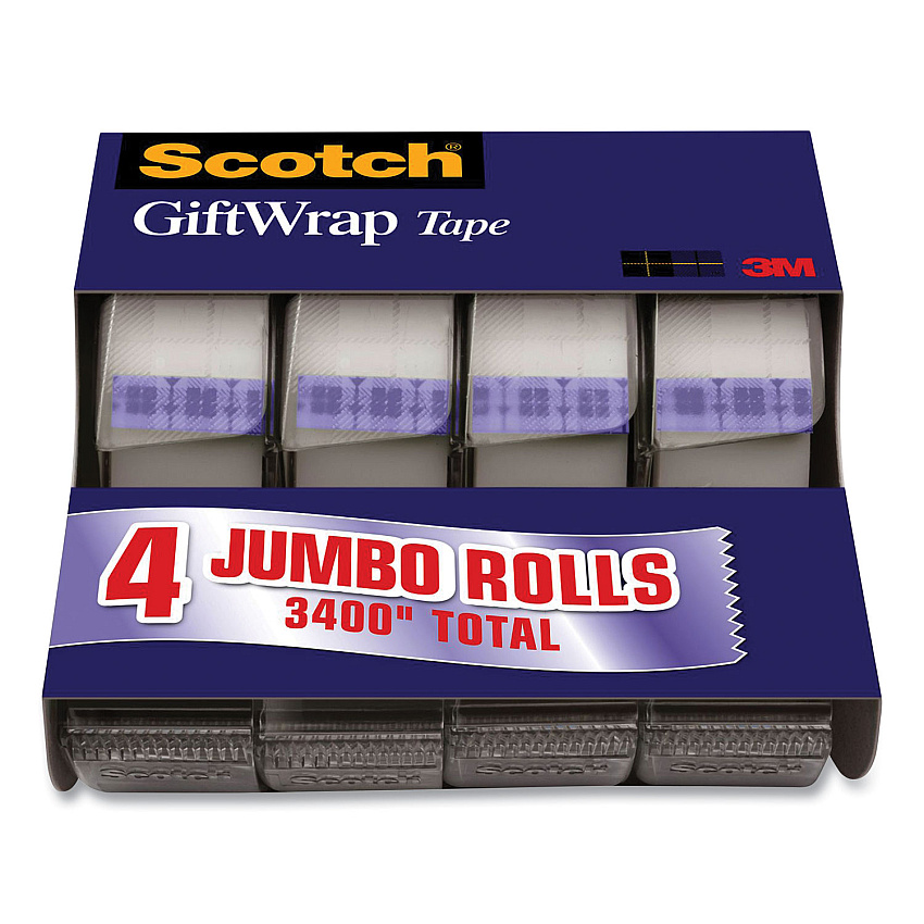 Scotch Gift Wrap Tape with Dispenser, 1" Core, 0.75" x 23.61 yds, Transparent, 4/Pack (MMM415)