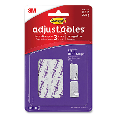 Command Adjustables Repositionable Mini Refill Strips, Holds up to 0.5 lb, 1.03 x 1.32, White, 18 Strips (MMM1782018ES)