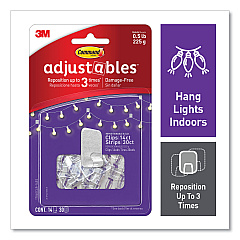 Command Adjustables Repositionable Mini Clips, Plastic, White, 0.5 lb Capacity, 14 Clips and 30 Strips (MMM17840CLR14ES)