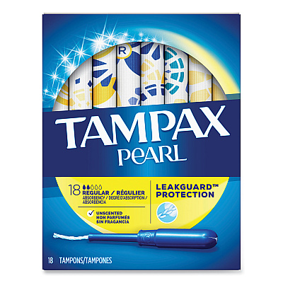 Tampax Pearl Tampons, Regular, 18/Box (00454)